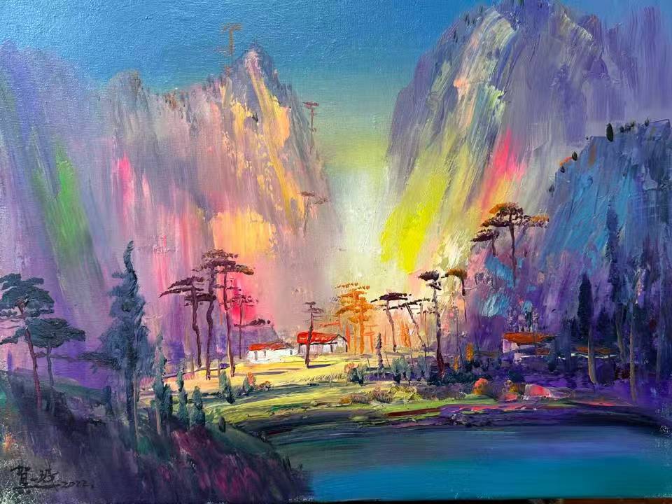 贺一珉《意象山水图》油画-嘉城艺术交易平台