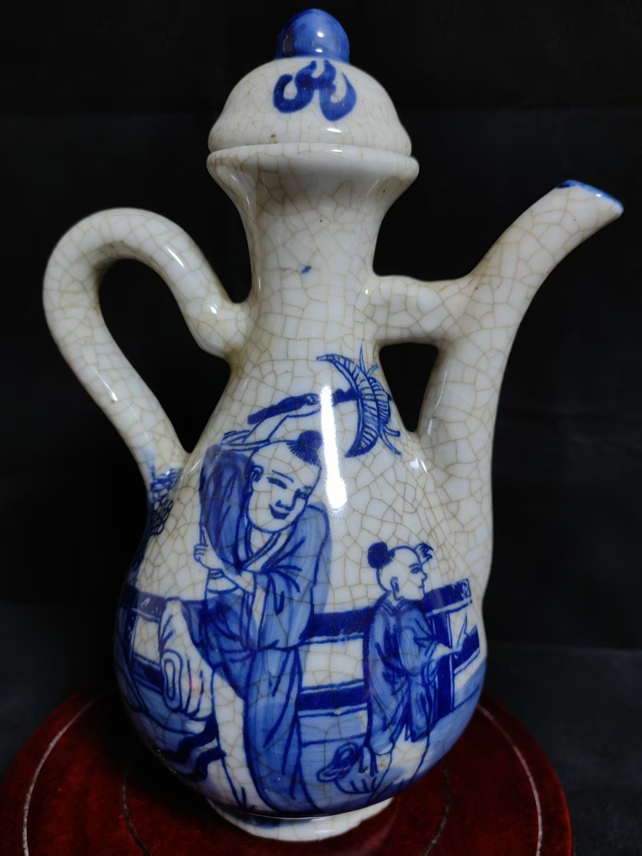 官窑《开片青花人物图纹执壶》-嘉城艺术交易平台