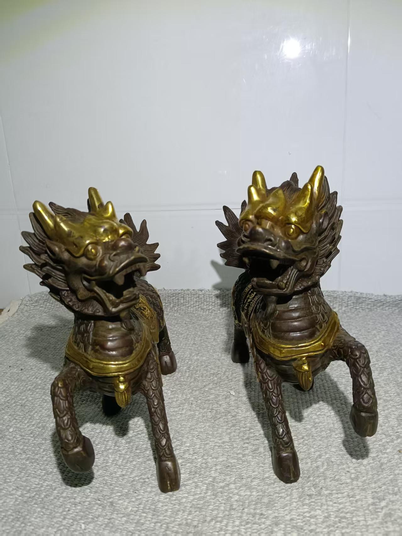 宣德年制《铜鎏金麒麟》一对-嘉城艺术交易平台