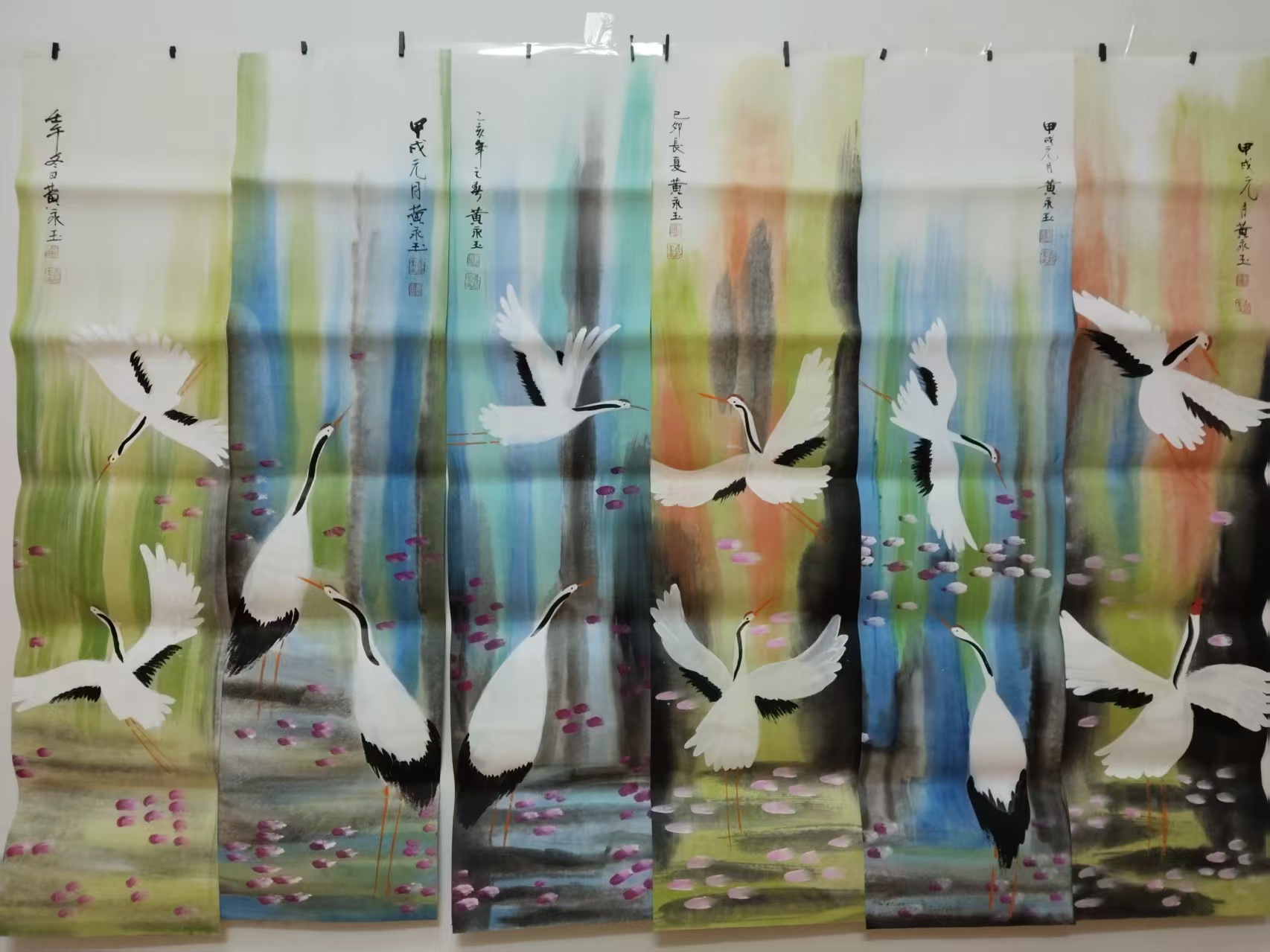 黄永玉《双鹤图》十二条屏