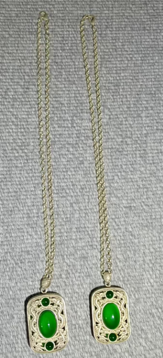 金镀 银镶翡翠花丝纹吊坠项链（成对）-嘉城艺术交易平台