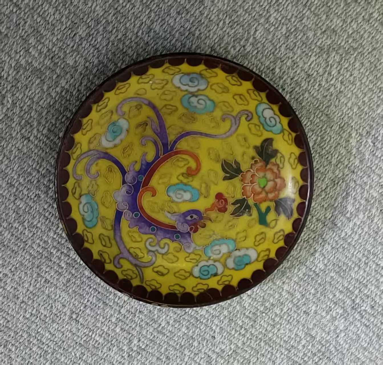 铜胎掐丝珐琅黄地福寿纹赏盘-嘉城艺术交易平台