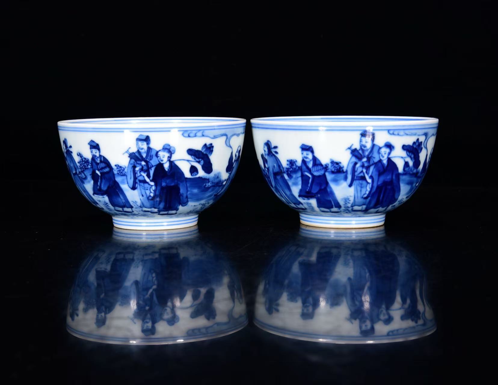 雍正年制《青花八仙纹小碗》一对-嘉城艺术交易平台