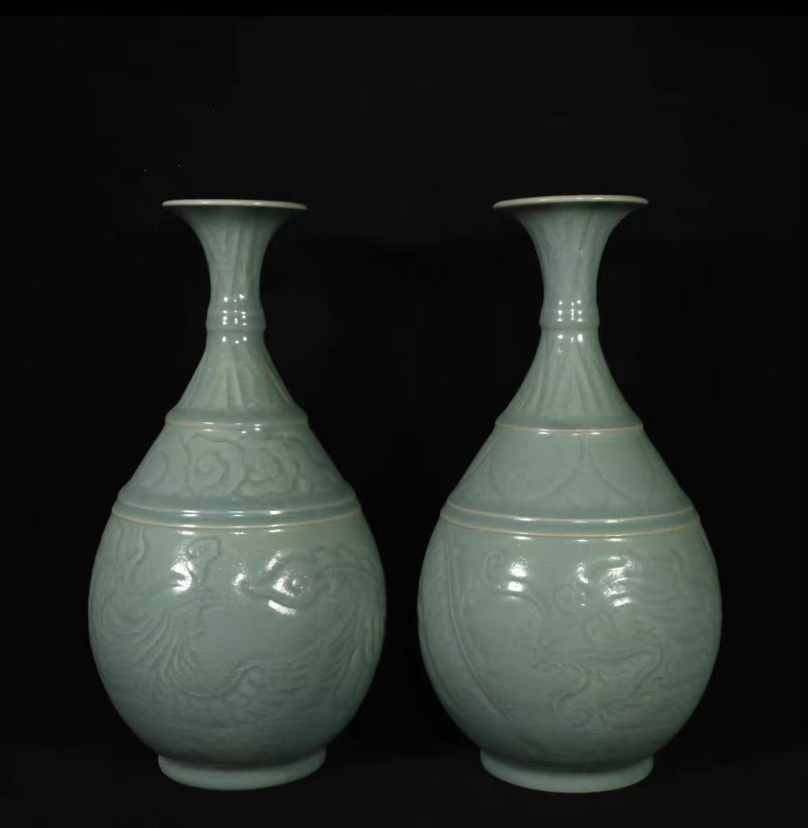 宋汝窑《雕刻龙凤纹玉壶春》清凉寺御制款-嘉城艺术交易平台