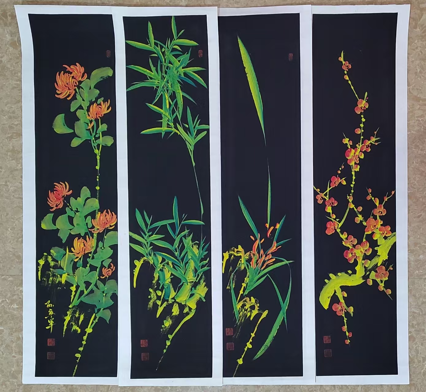 孙宁军《梅兰竹菊》四条屏-嘉城艺术交易平台