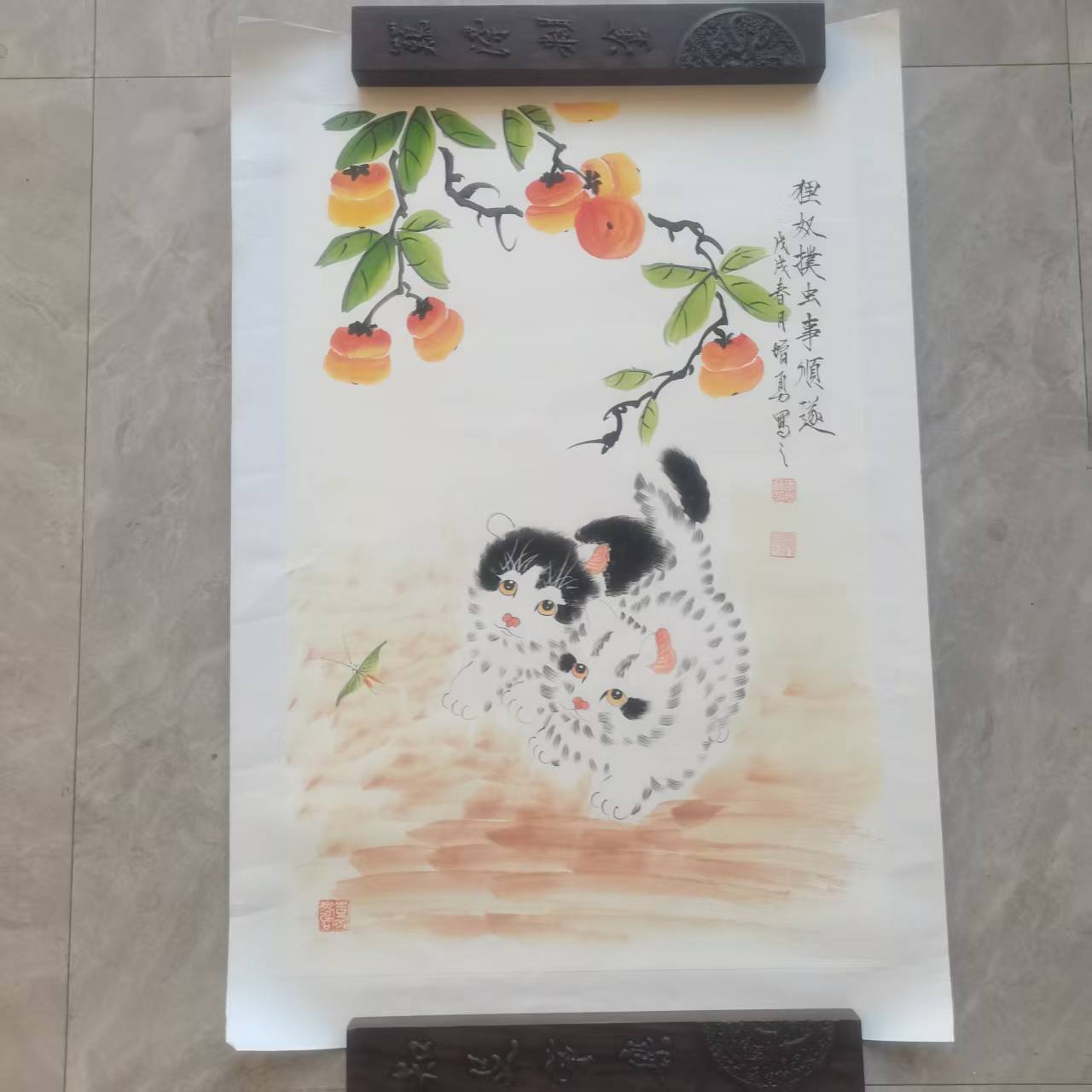 李增勇《狸奴撲虫》-嘉城艺术交易平台