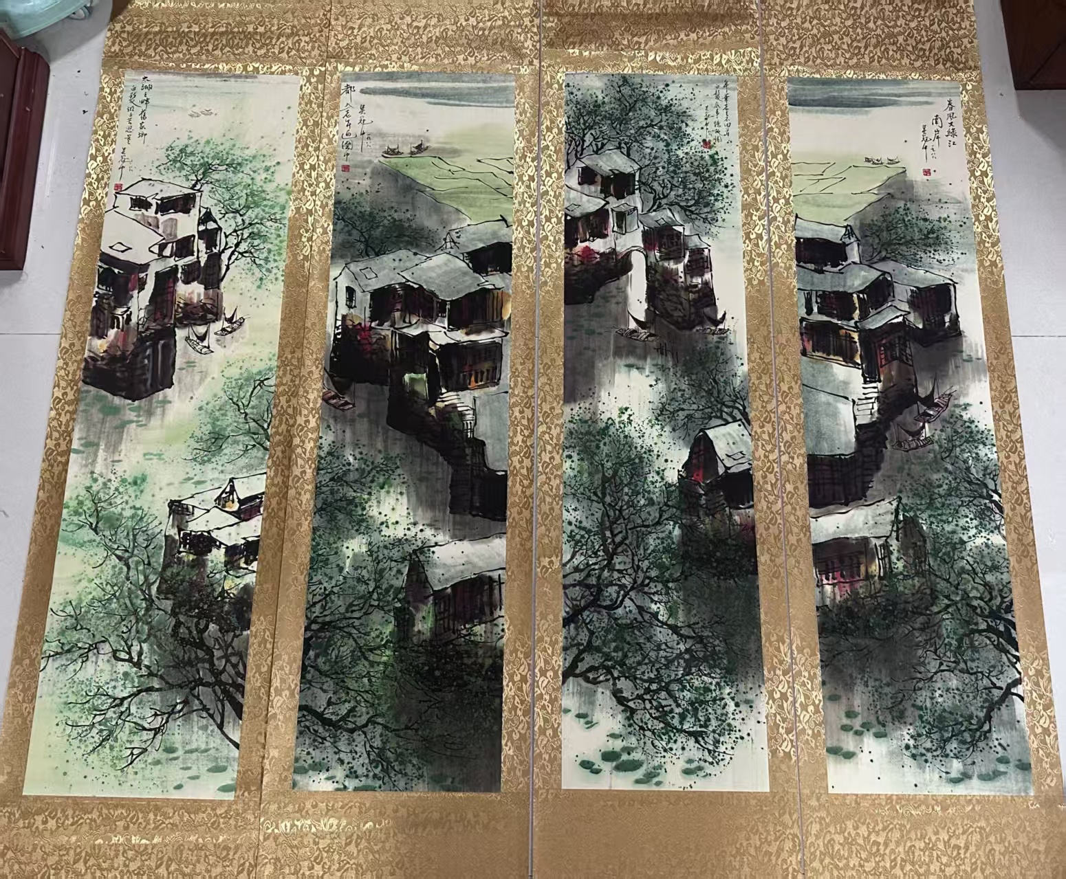 吴冠中《水乡图》四条屏-嘉城艺术交易平台