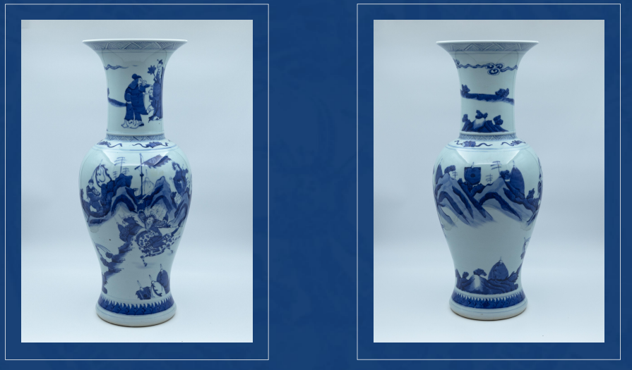 青花刀马人物凤尾瓶-嘉城艺术交易平台