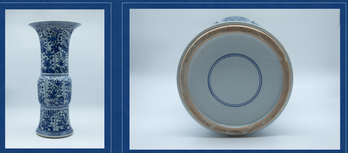 青花缠枝开光花觚-嘉城艺术交易平台