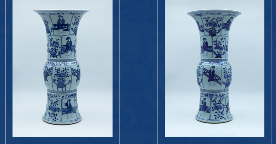 青花人物开光花觚-嘉城艺术交易平台