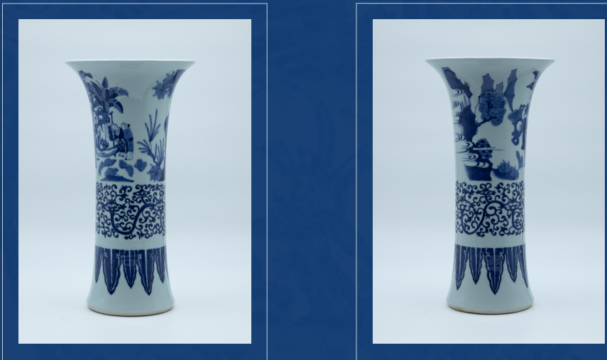 青花芭蕉婴戏纹花觚-嘉城艺术交易平台