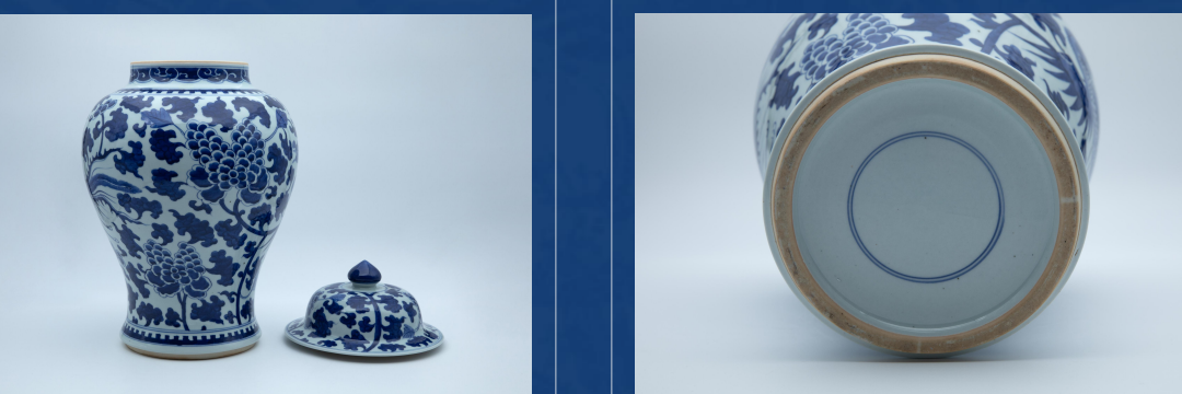 青花凤穿花卉将军罐