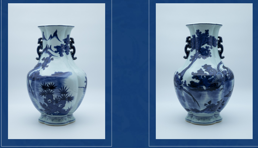 青花岁寒三友双耳撇口瓶-嘉城艺术交易平台