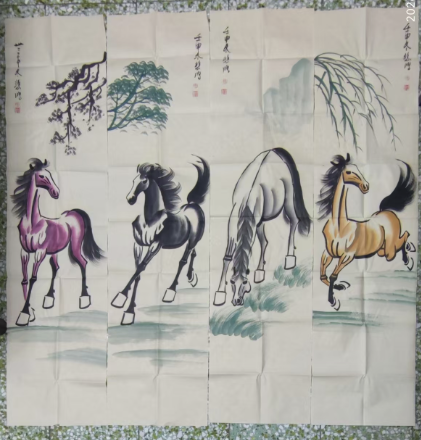 徐悲鸿《骏马图》四条屏-嘉城艺术交易平台
