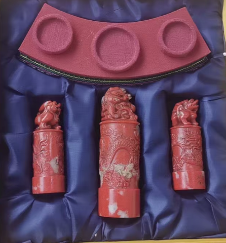 鸡血石《龙纹兽钮印章》*3-嘉城艺术交易平台