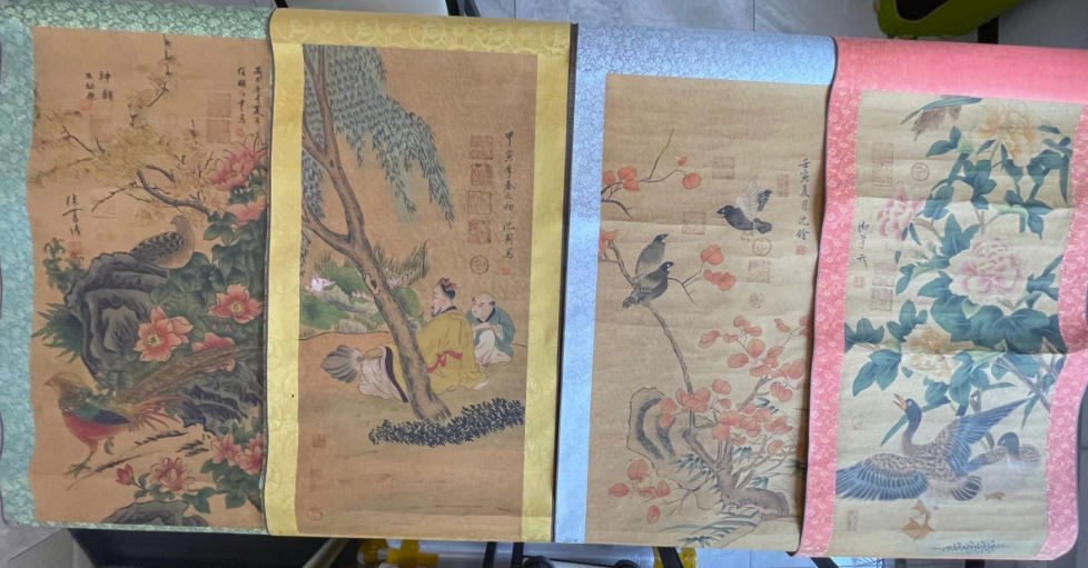 徐世昌、沈周、沈铨、赵佶《花鸟图》四条屏-嘉城艺术交易平台