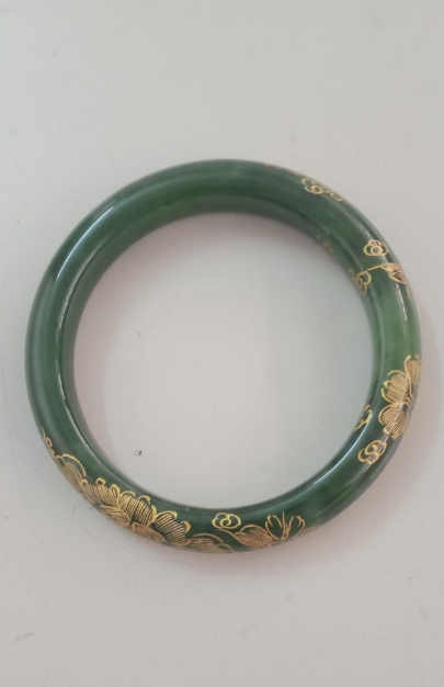 碧玉《描金花卉纹圆条手镯》-嘉城艺术交易平台
