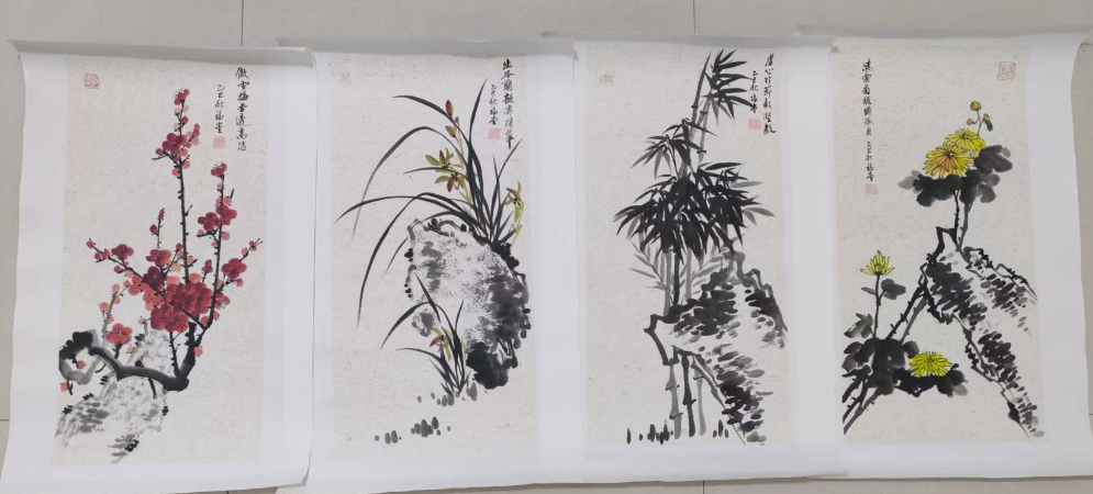 谢福堂《梅兰竹菊》四条屏-嘉城艺术交易平台