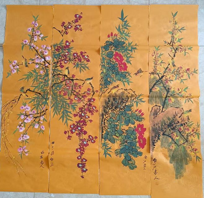 齐白石《花卉图》八条屏