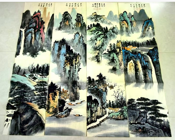 关山月《山水图》四条屏-嘉城艺术交易平台