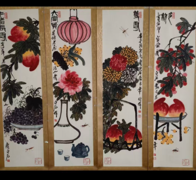 齐白石《多寿图》四条屏-嘉城艺术交易平台