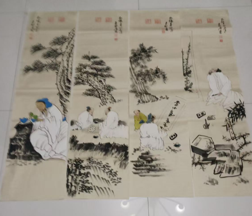 唐寅《人物图》四条屏-嘉城艺术交易平台