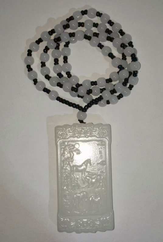 和田羊脂白玉《八骏图吊牌》-嘉城艺术交易平台