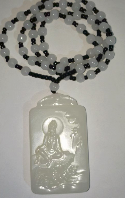 和田羊脂白玉《自在观音吊牌》-嘉城艺术交易平台