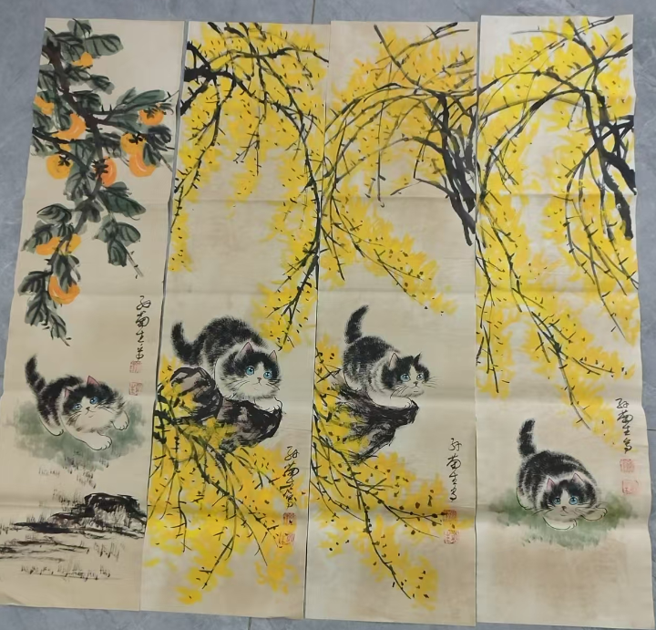 孙菊生《猫趣图》十二条屏-嘉城艺术交易平台