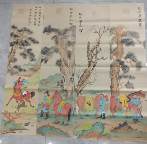 郎世宁《人马图》八条屏