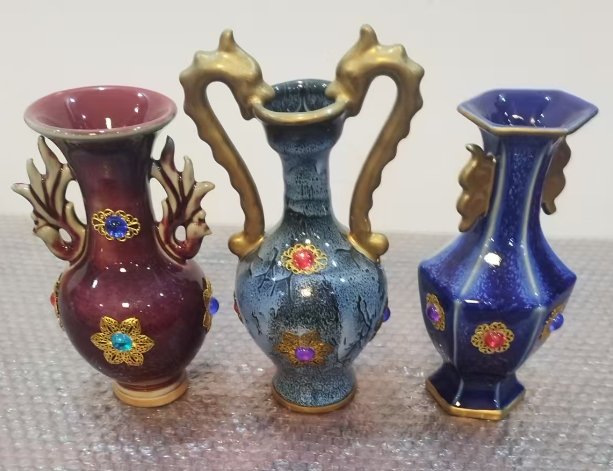 官窑《珐琅彩嵌宝花口瓶》一组*3-嘉城艺术交易平台