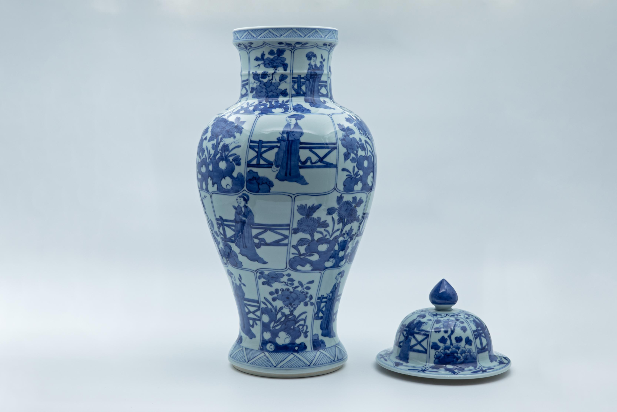 青花开光人物长颈将军罐-嘉城艺术交易平台