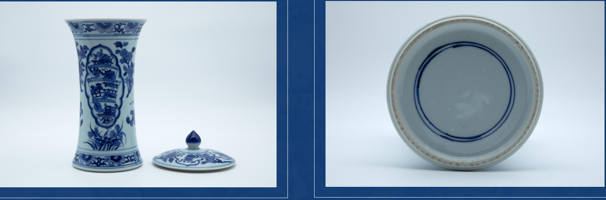 青花花卉束腰盖瓶