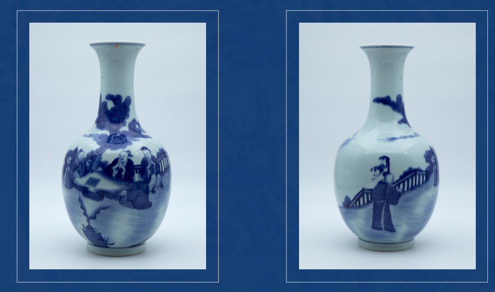 青花通景人物撇口瓶-嘉城艺术交易平台