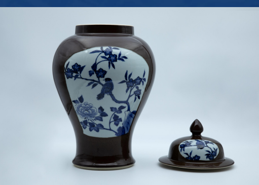 酱釉青花花鸟将军罐-嘉城艺术交易平台
