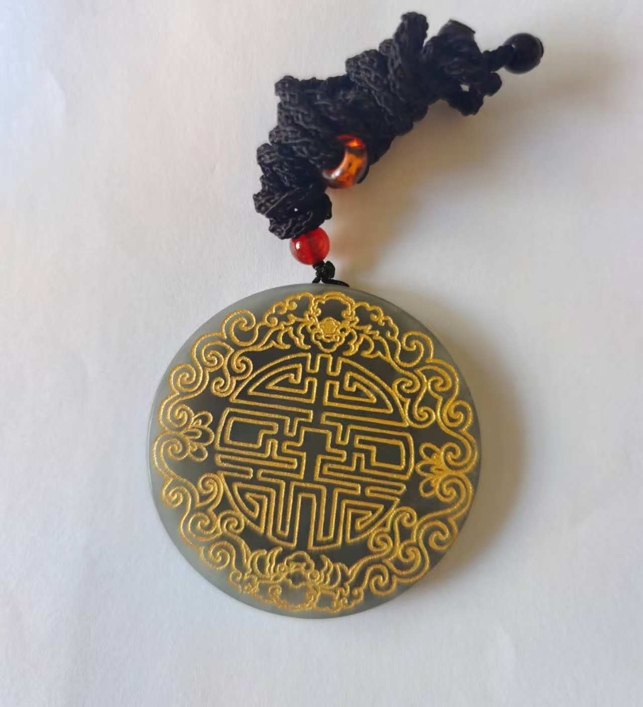 和田玉《描金龙凤牌》