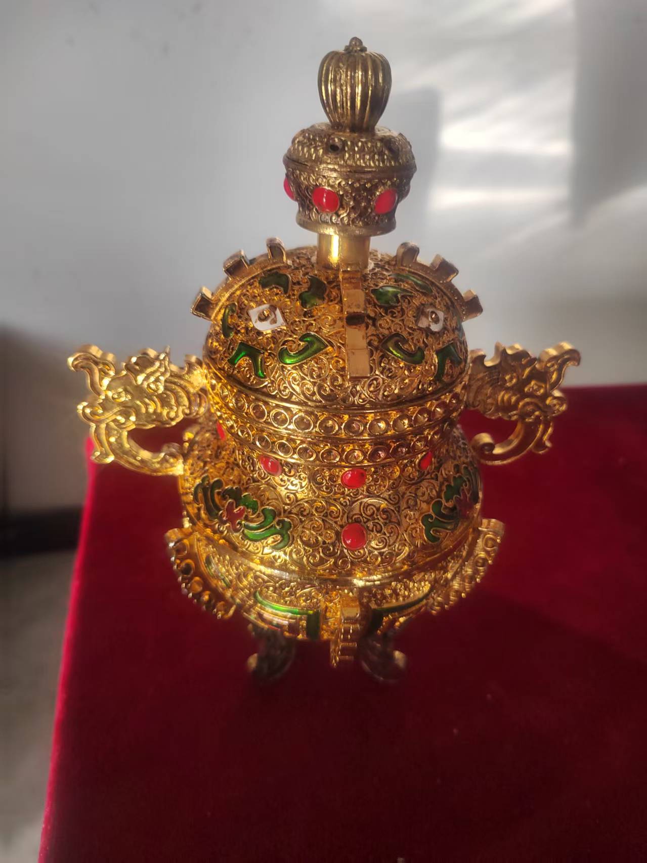 大清御制《铜鎏金掐丝珐琅双龙耳三足香炉》-嘉城艺术交易平台