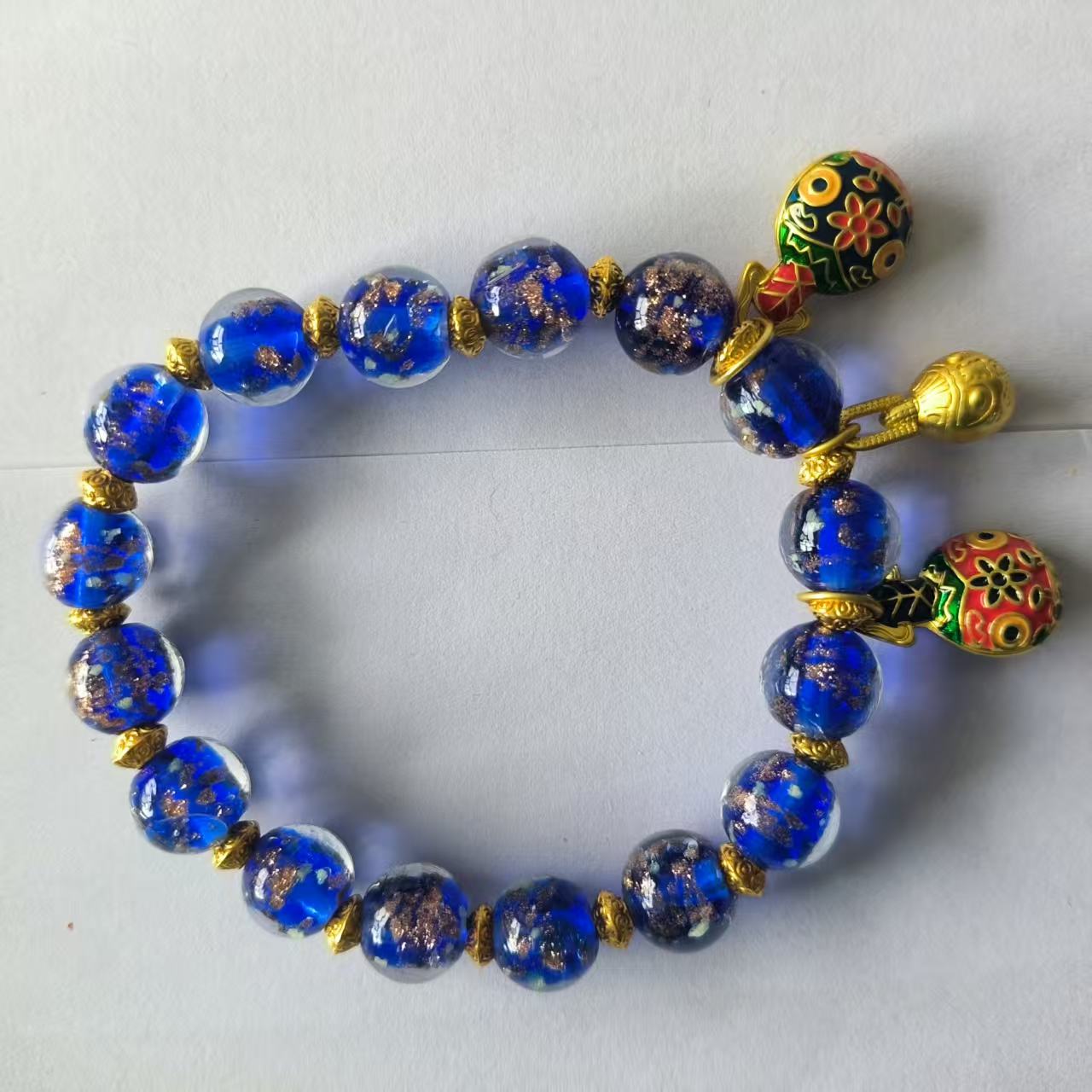 蓝色金箔琉璃《十八子手串》-嘉城艺术交易平台