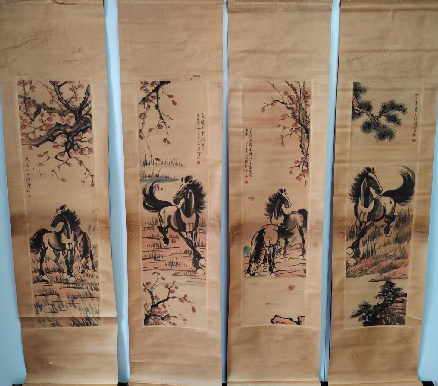 徐悲鸿《骏马图》四条屏-嘉城艺术交易平台