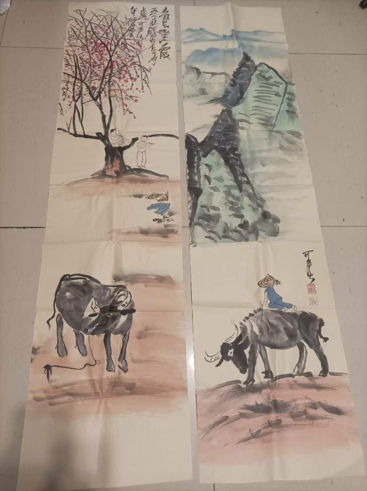 李可染《放牧图》四条屏-嘉城艺术交易平台