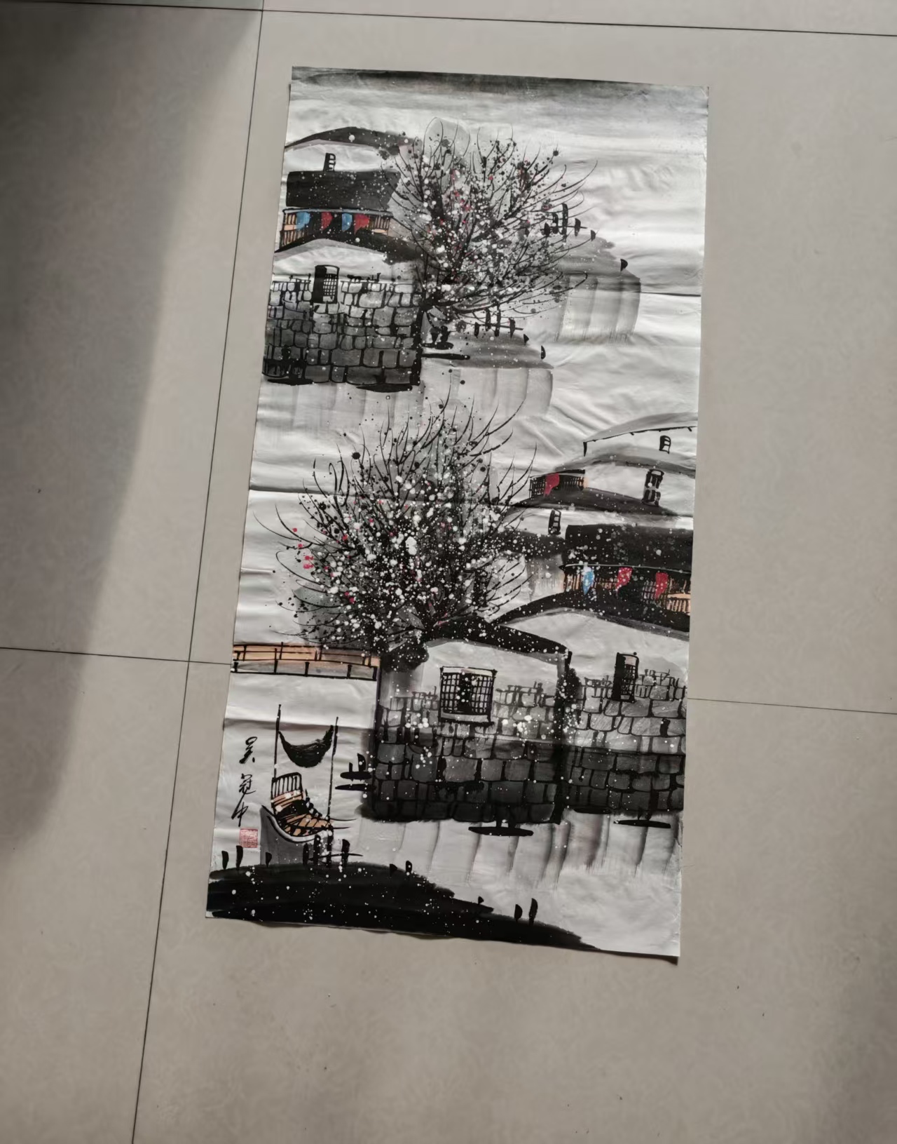 吴冠中《水乡瑞雪》-嘉城艺术交易平台