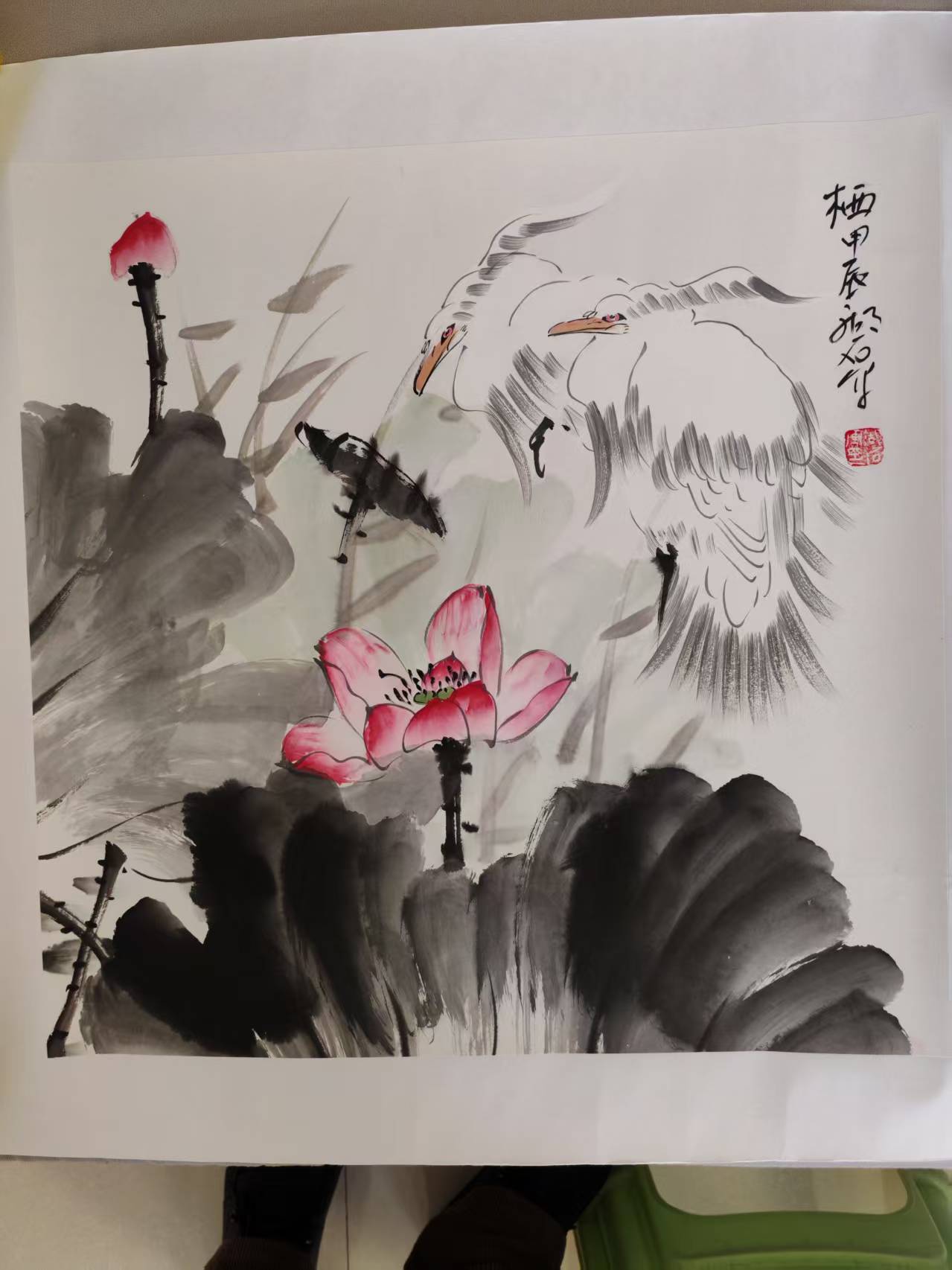 湖石（湖宏源）《荷花白鹭》-嘉城艺术交易平台