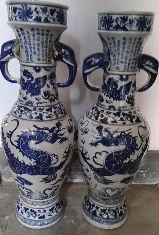 至正十一年《青花云龙纹象耳瓶》一对-嘉城艺术交易平台