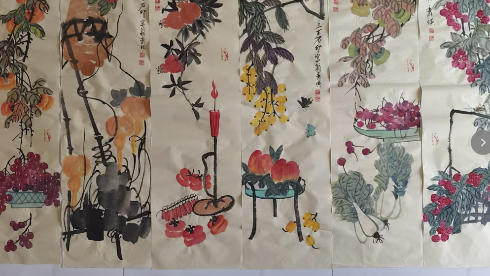 齐白石《花卉图》十二条屏-嘉城艺术交易平台