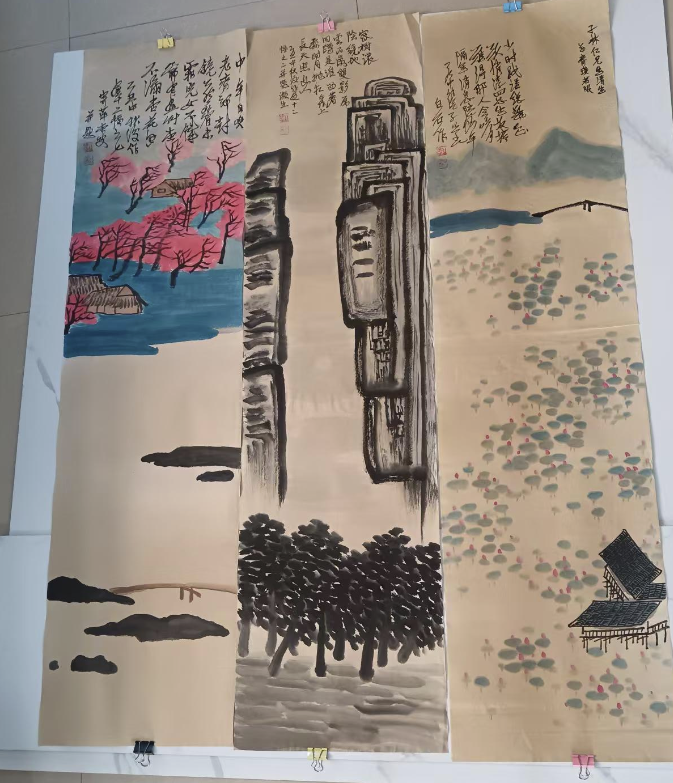 齐白石《山水图》十二条屏