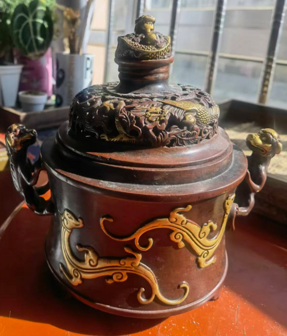 宣德年制《铜鎏金螭龙耳熏炉》-嘉城艺术交易平台