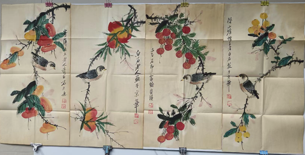 齐白石《多利多寿图》四条屏-嘉城艺术交易平台