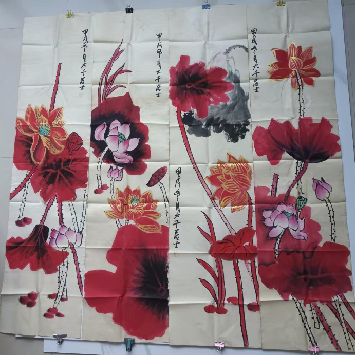 张大千《荷花》四条屏-嘉城艺术交易平台