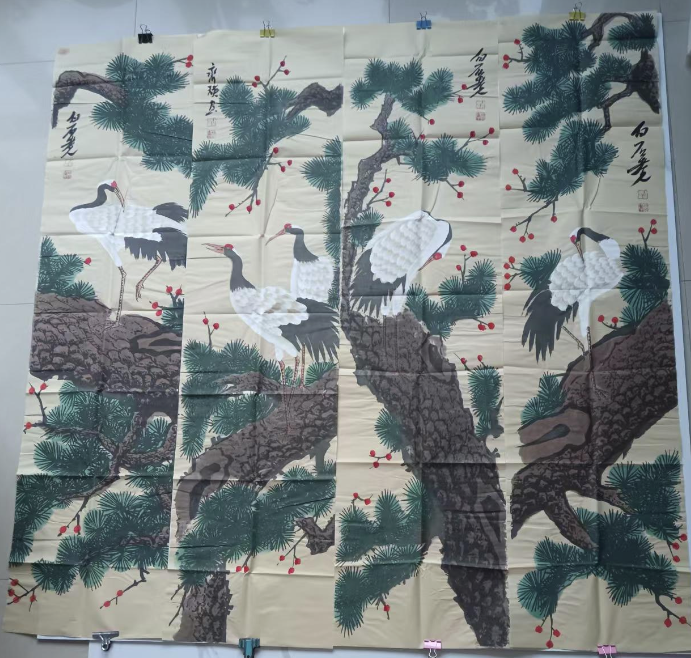 齐白石《松鹤图》四条屏-嘉城艺术交易平台