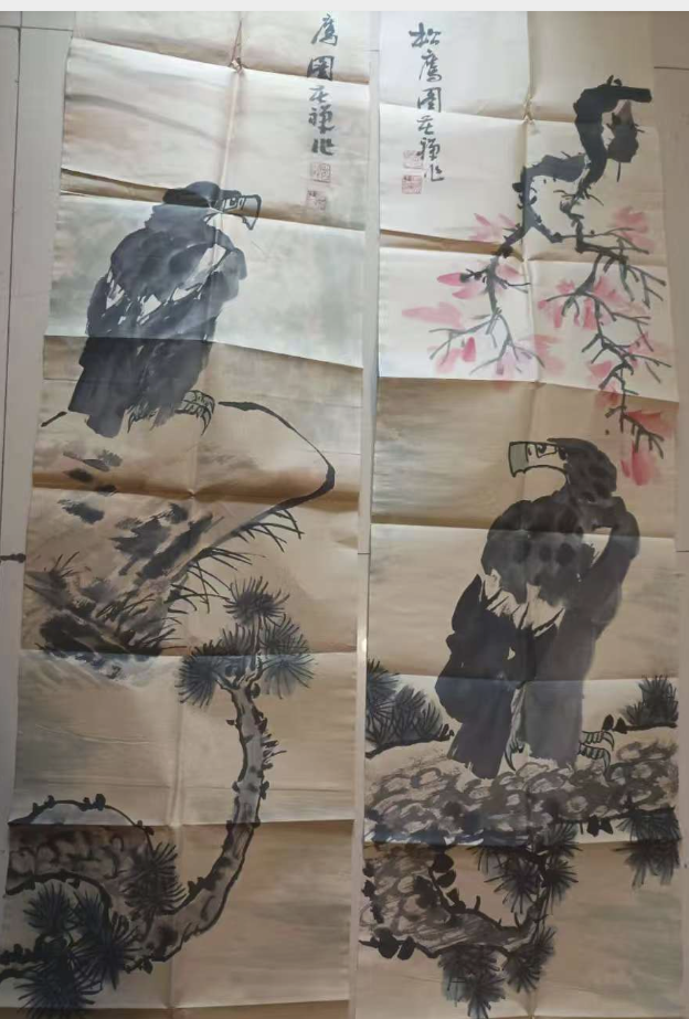 李苦禅《松鹰图》四条屏